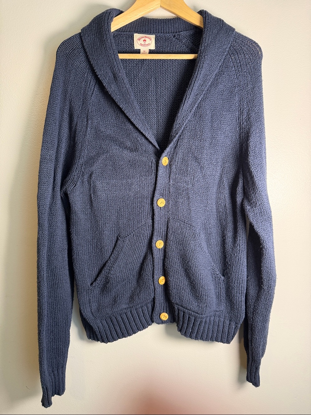 Brooks Brothers Red Fleece Blue Shawl Collar Knit Cardigan Sweater, Med